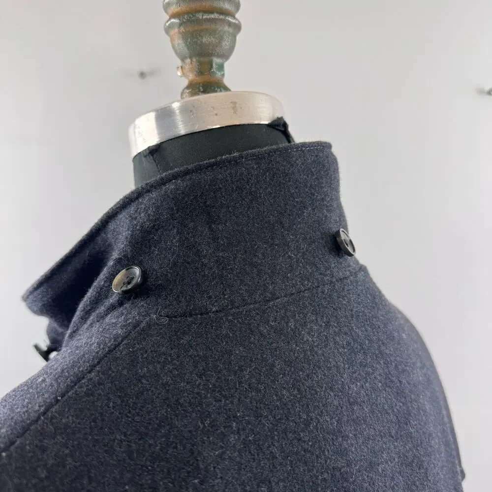 ZARA Dark Gray Duffle Coat Wool Mock Neck Long Sleeve Casual Full Zip M Medium